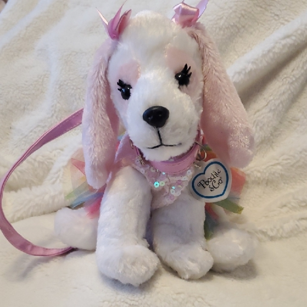 Poochie & Co. Super Cute Plush White and Pink Dog Purse- New Never Used No Tags